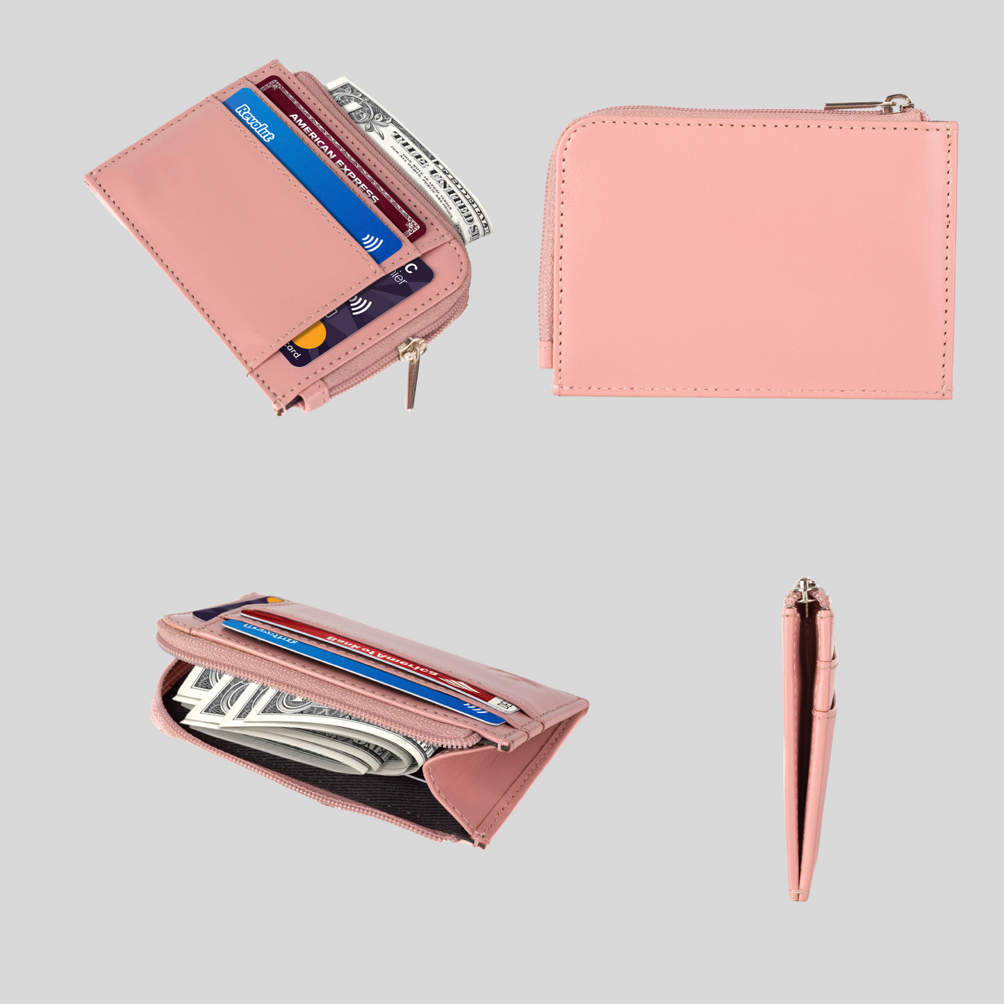 Genuine Leather Women's Black Zip Card Holder