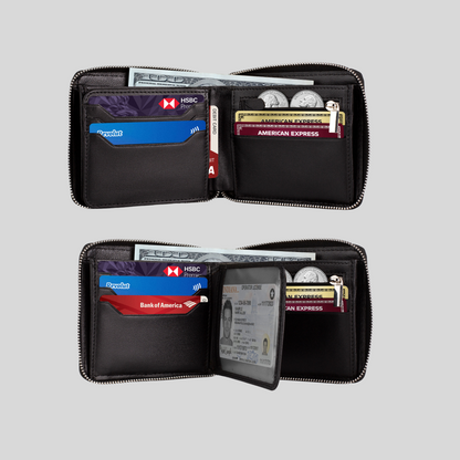 Genuine Leather Zip Around Bifold Wallet