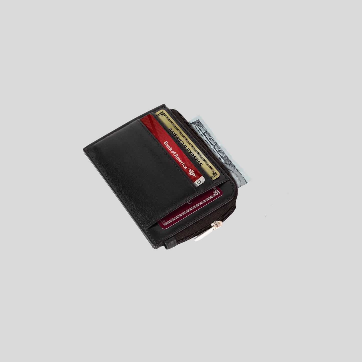 Genuine Leather Women's Black Zip Card Holder