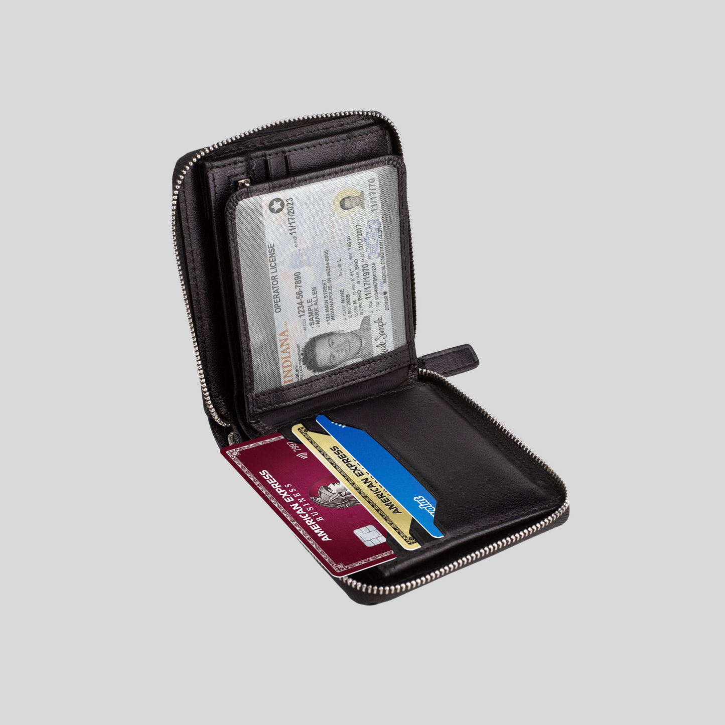 Genuine Leather Zip Around Bifold Wallet