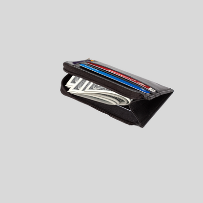 Genuine Leather Women's Black Zip Card Holder