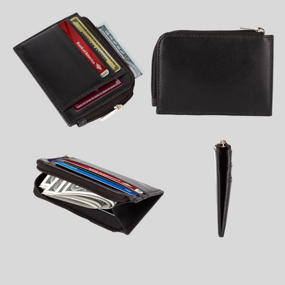 Genuine Leather Women's Black Zip Card Holder