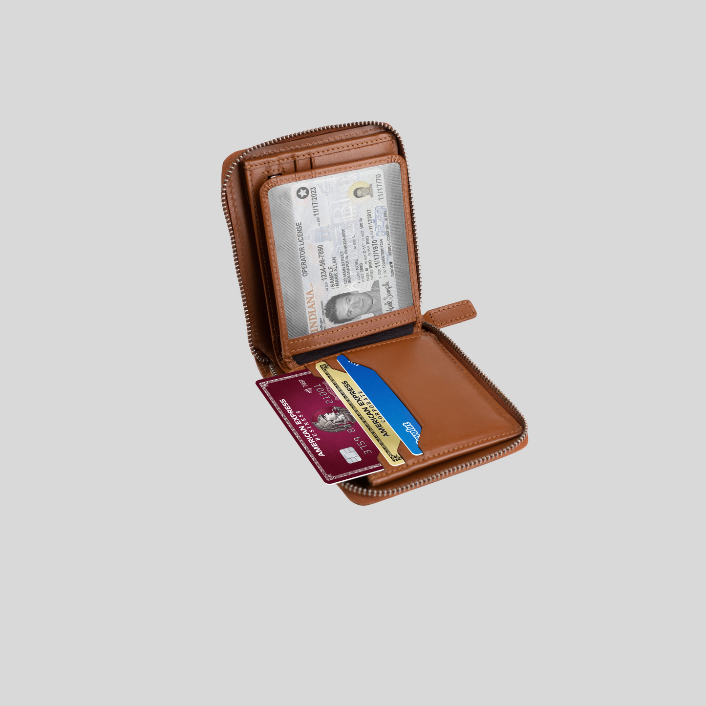 Genuine Leather Zip Around Bifold Wallet