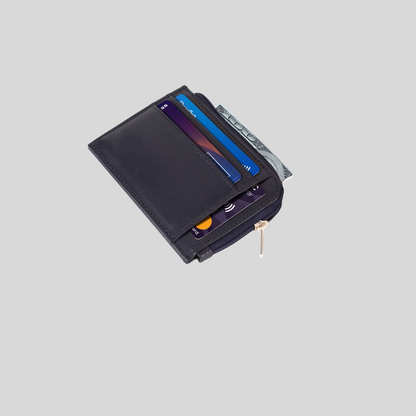 Genuine Leather Women's Black Zip Card Holder