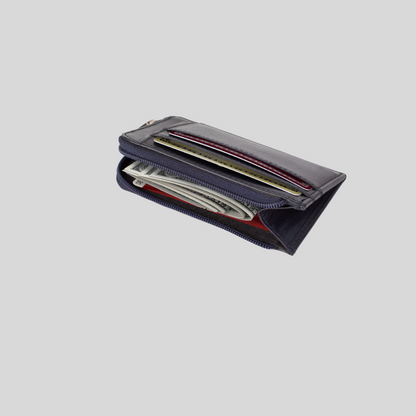Genuine Leather Women's Black Zip Card Holder