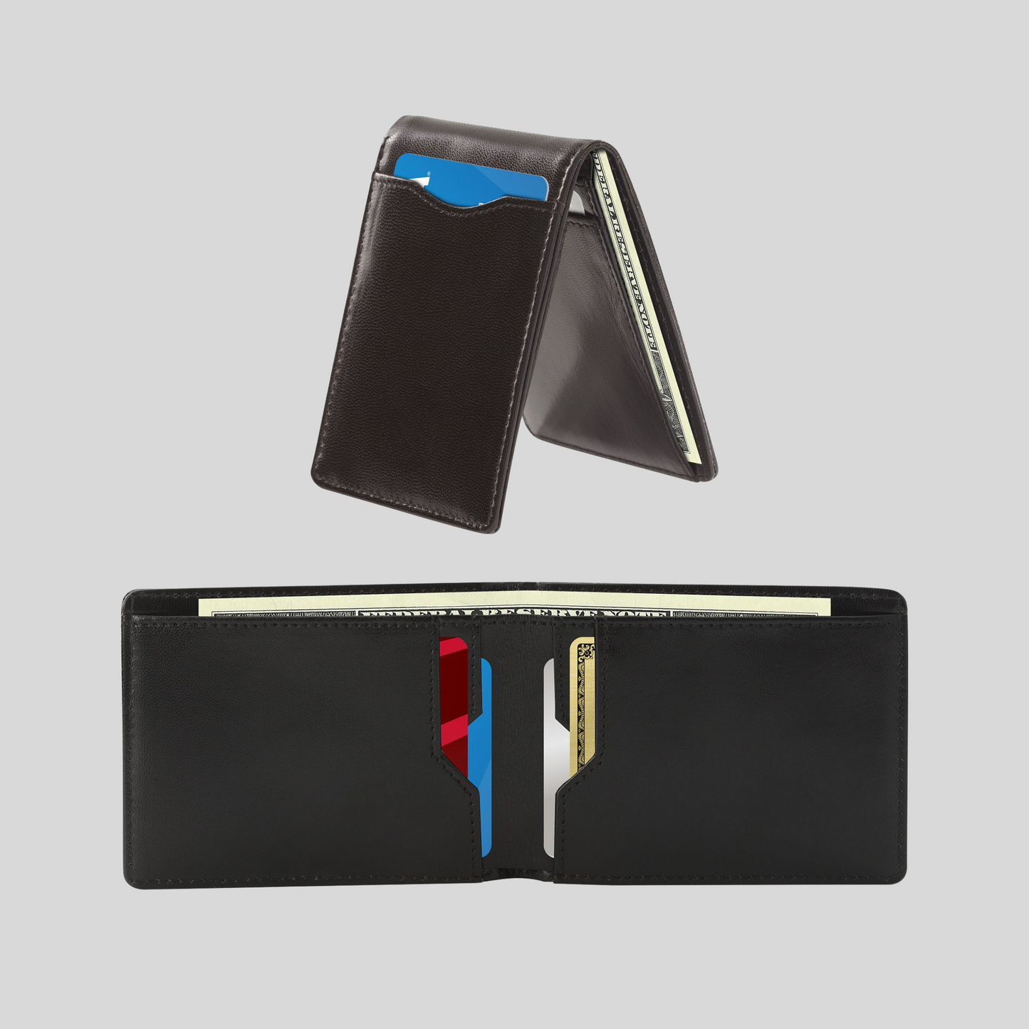 Genuine Leather Slim Minimalist Bifold Wallet