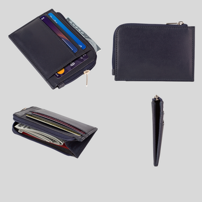 Genuine Leather Women's Black Zip Card Holder