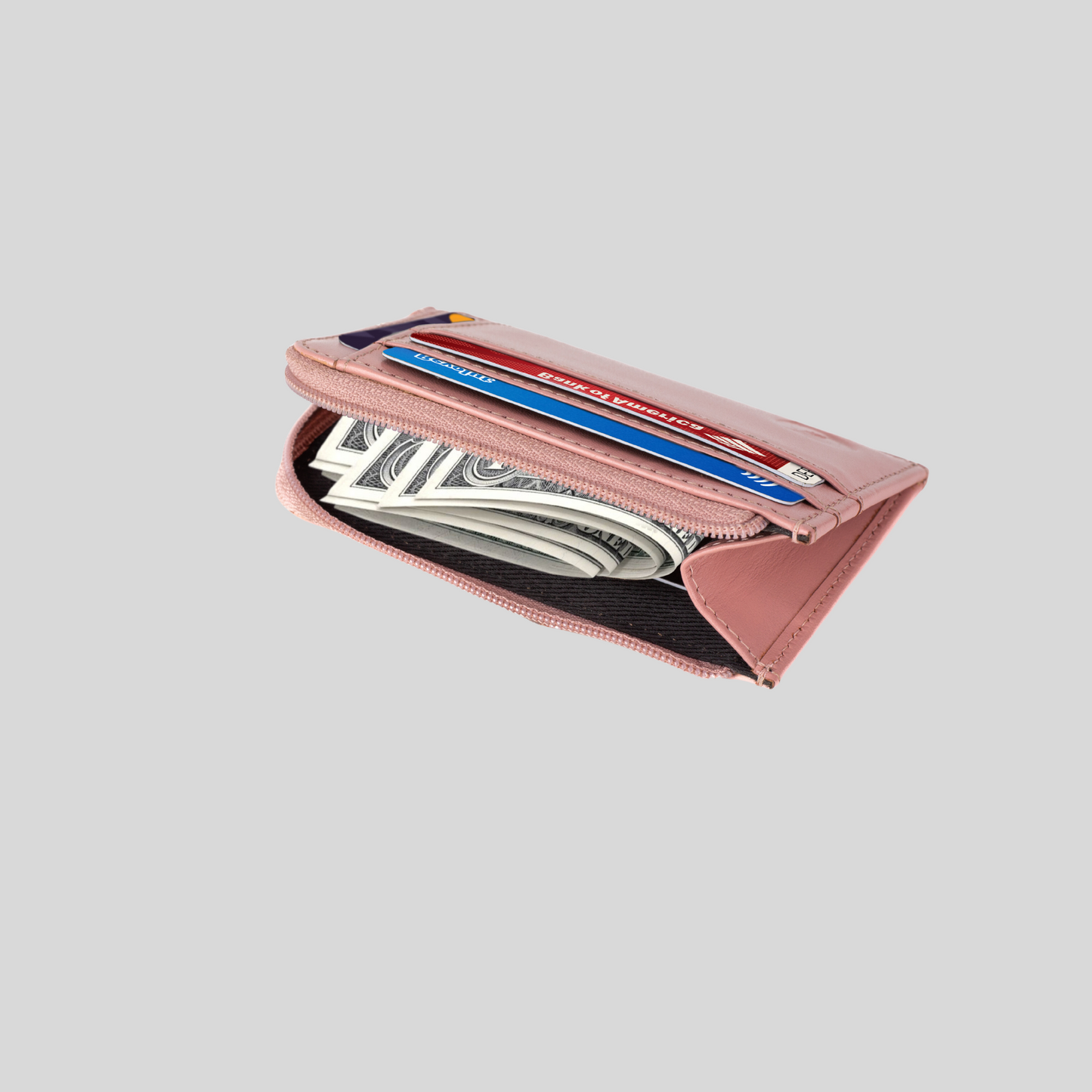 Genuine Leather Women's Black Zip Card Holder